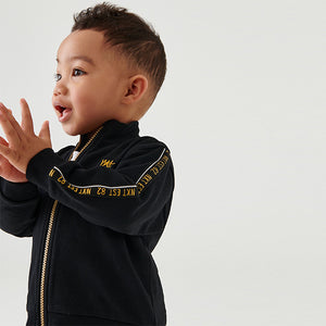 Black Gold Tape Funnel Neck Zip Through and Joggers Set (3mths-5yrs)