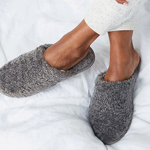 Grey Faux Fur Cosy Mule Slippers