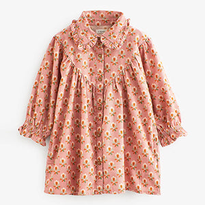 Pink Geo Cord Frill Collar Shirt Dress (3mths-6yrs)