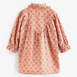 Pink Geo Cord Frill Collar Shirt Dress (3mths-6yrs)