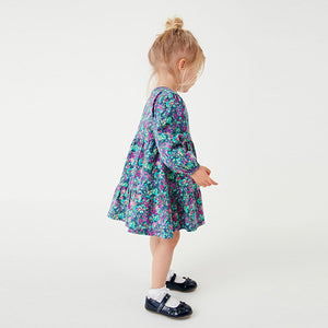 Navy Floral Tiered Jersey Dress (3mths-6yrs)