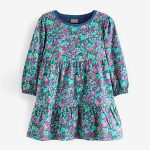 Navy Floral Tiered Jersey Dress (3mths-6yrs)
