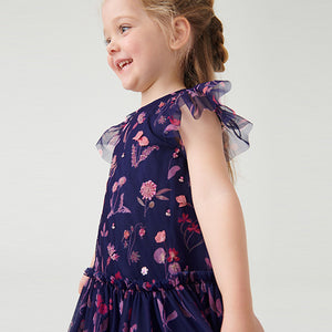 Navy Blue/Pink Sequin Embellished Mesh Party Dress (3mths-6yrs)