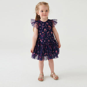 Navy Blue/Pink Sequin Embellished Mesh Party Dress (3mths-6yrs)