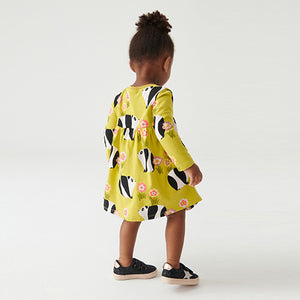 Green Panda Character Long Sleeve Jersey Dress (3mths-6yrs)