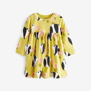 Green Panda Character Long Sleeve Jersey Dress (3mths-6yrs)