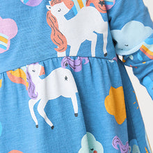 Load image into Gallery viewer, Blue Unicorn Long Sleeve Jersey Dress (3mths-6yrs)
