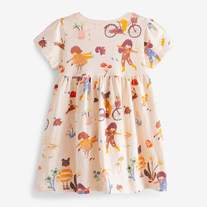 Cream Girl Character Short Sleeve Jersey Dress (3mths-6yrs)
