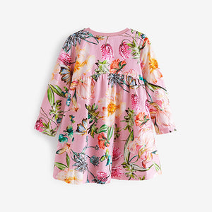 Pink Floral Long Sleeve Jersey Dress (3mths-6yrs)