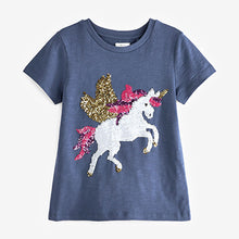 Load image into Gallery viewer, Blue Unicorn Sequin Short Sleeve T-Shirt (3-12yrs)
