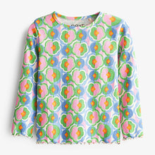 Load image into Gallery viewer, Blue /Green Geo Floral Long Sleeve Rib T-Shirt (3mths-6yrs)

