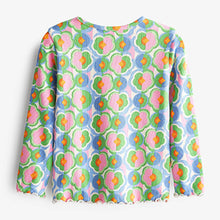 Load image into Gallery viewer, Blue /Green Geo Floral Long Sleeve Rib T-Shirt (3mths-6yrs)
