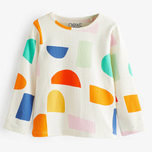 Load image into Gallery viewer, White /Bright Shapes Long Sleeve Rib T-Shirt (3mths-6yrs)
