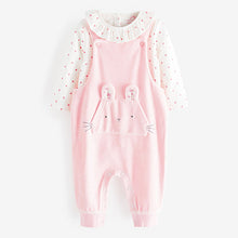 Load image into Gallery viewer, Baby Pink Character Bunny 2 Piece Velour Dungarees And Bodysuit Set (0mths-18mths)
