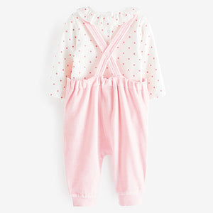 Baby Pink Character Bunny 2 Piece Velour Dungarees And Bodysuit Set (0mths-18mths)