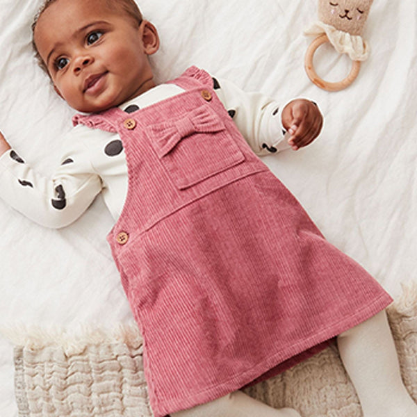 Pink 2 Piece Baby Pinafore Dress And Bodysuit Set (0mths-18mths)