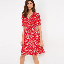 Load image into Gallery viewer, Red Ditsy Print Short Sleeve Tea Dress

