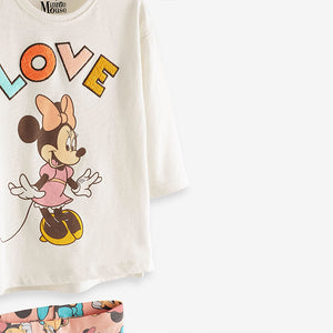 Ecru/Pink Minnie Mouse Cotton T-Shirt And Leggings Set (3mths-6yrs)
