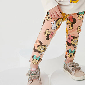 Ecru/Pink Minnie Mouse Cotton T-Shirt And Leggings Set (3mths-6yrs)