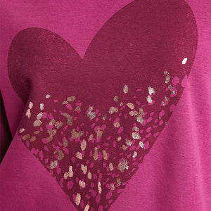 Berry Red Foil Sparkle Heart Graphic Sweatshirt