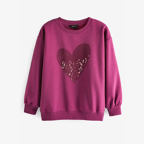 Berry Red Foil Sparkle Heart Graphic Sweatshirt