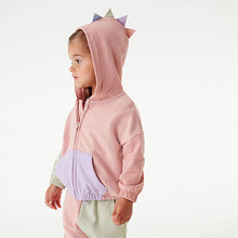 Load image into Gallery viewer, Pink 3D Dinosaur Hoodie Soft Touch Jersey (3mths-5yrs)
