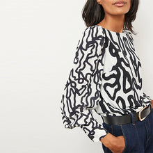 Load image into Gallery viewer, Monochrome Print Long Sleeve Cuff Top
