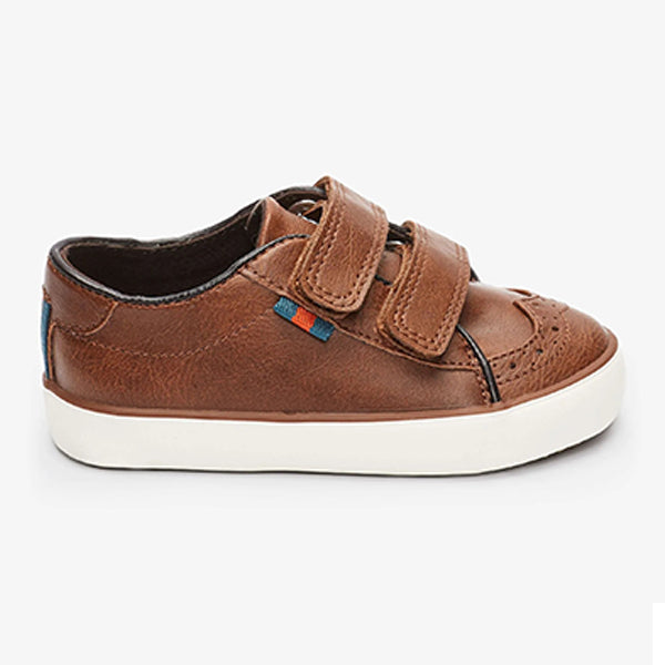 Tan/Brown Brogue Strap Touch Fastening Shoes (Younger Boys)