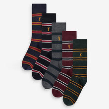 Load image into Gallery viewer, 5 Pack Navy Blue/Red Ribbed Stripe Socks
