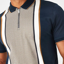 Load image into Gallery viewer, Navy Blue Dogtooth Panel Print Polo Shirt
