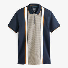 Load image into Gallery viewer, Navy Blue Dogtooth Panel Print Polo Shirt
