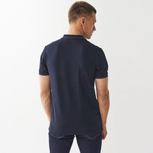 Load image into Gallery viewer, Navy Blue Tipped Regular Fit Pique Polo Shirt
