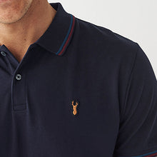 Load image into Gallery viewer, Navy Blue Tipped Regular Fit Pique Polo Shirt
