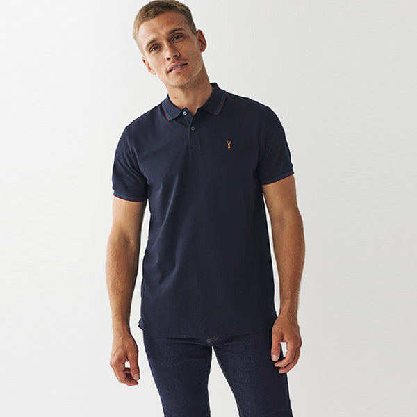Navy Blue Tipped Regular Fit Pique Polo Shirt