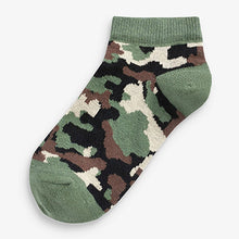 Load image into Gallery viewer, 7 Pack Green/Blue/Grey Camouflage Cotton Rich Trainer Socks (Older Boys)
