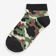 Load image into Gallery viewer, 7 Pack Green/Blue/Grey Camouflage Cotton Rich Trainer Socks (Older Boys)
