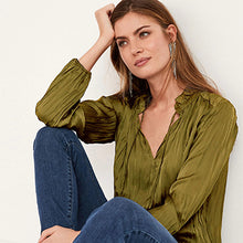 Load image into Gallery viewer, Green Khaki Crinkle Satin Blouse
