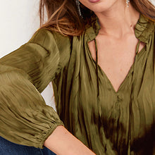 Load image into Gallery viewer, Green Khaki Crinkle Satin Blouse
