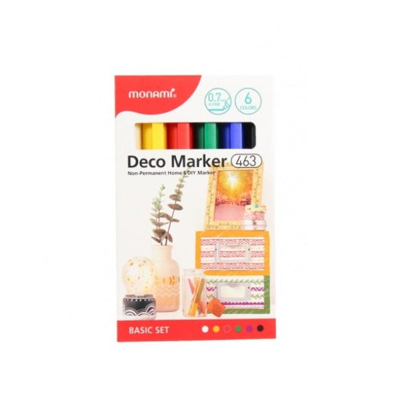 Monami Deco Marker 463 Basic Set 6C 0.7MM X-Fine