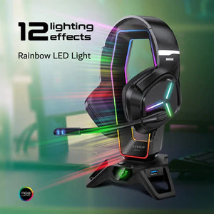 VERTUX HEXARACK Gaming Headset Stand With 7.1 Audio Ports + 3USB