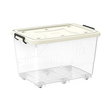 Load image into Gallery viewer, COSMOPLAST 132L Clear Plastic Storage Box with Wheels &amp; Lockable Lid
