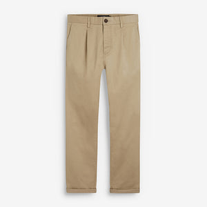 Stone Tapered Slim Fit Pleat Front Chinos - Allsport