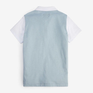 Light Blue Colorblock Short Sleeve Zip Neck Polo Shirt (3-12yrs)