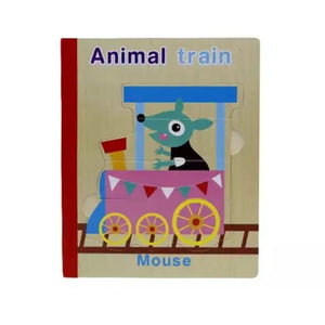 Wooden Puzzle Book Animal Train
