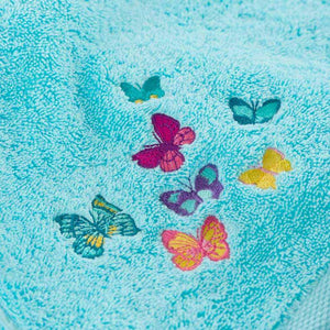 Drap de bain bouclette de coton brodé papillons Issoria lagon - Allsport