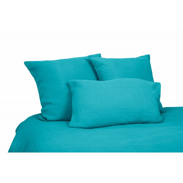 Taie d'oreiller rectangulaire lin lavé  collection Songe coloris bleu (50x70)